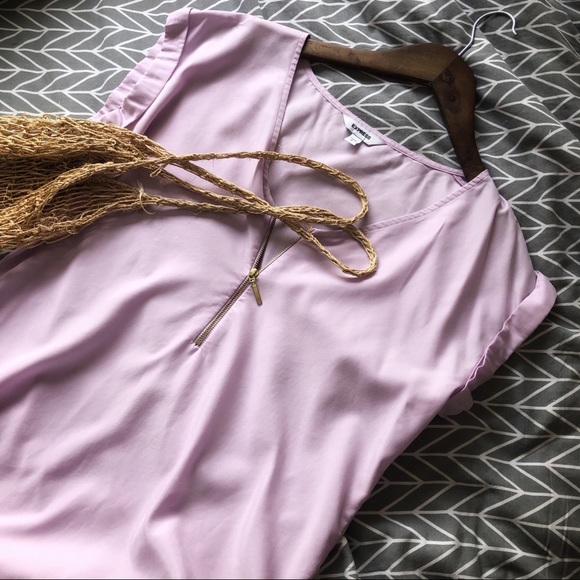 Express Zippered Lavender Short Sleeve Top - Picture 6 of 6